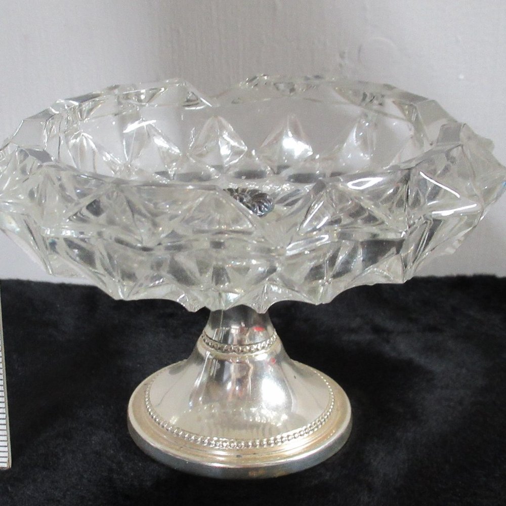 Vintage Crystal Glass Ashtray By F. B. Rogers On Silver Plated Tray